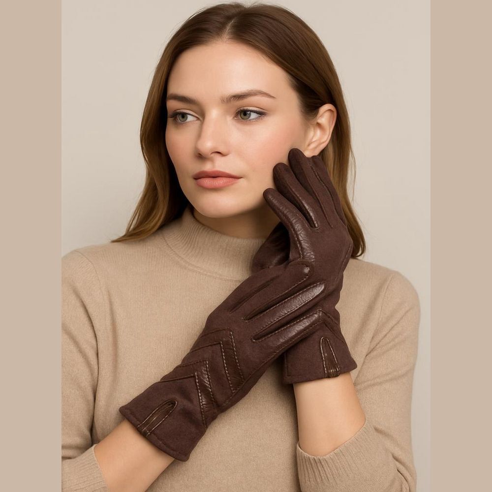 Isotoner by Aris Brown Leather Gloves with Knit Back - One Size